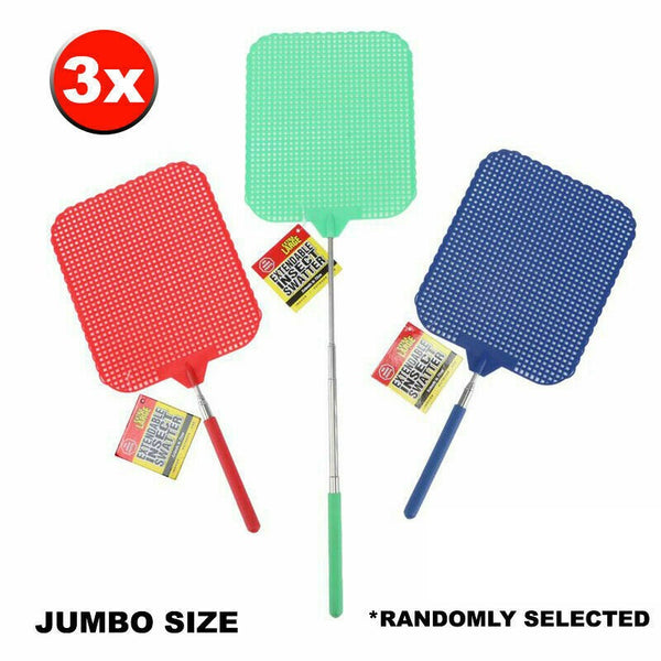 3x Fly Swatter Extendable Design Flexible Jumbo Size Paddle Pest Control® Au - Lets Party