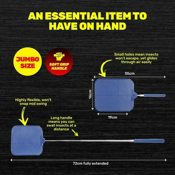 3x Fly Swatter Extendable Design Flexible Jumbo Size Paddle Pest Control® Au - Lets Party