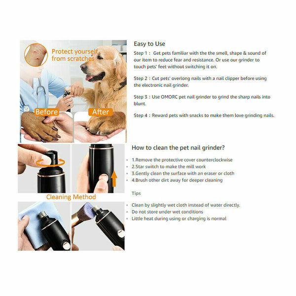 Electric Dog Toe Nail File Grinder Clippers Pet Cat Claw Grooming Trimmer Tools - Lets Party
