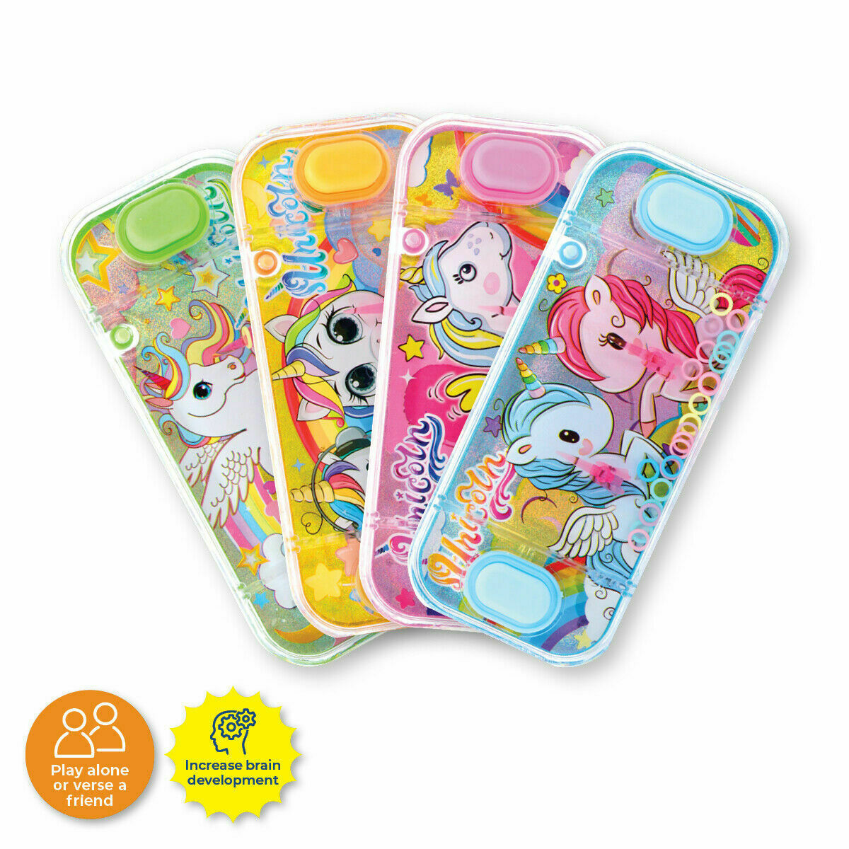 4x New Water Ring Toss Game Handheld Unicorn Designs Fun Challenge Party AU - Lets Party