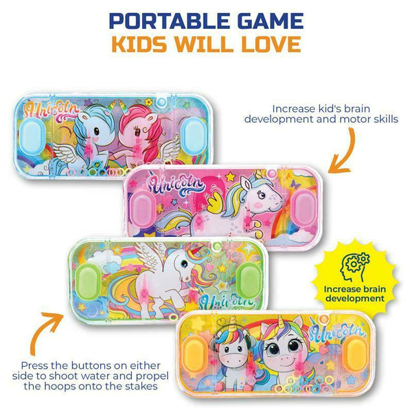 4x New Water Ring Toss Game Handheld Unicorn Designs Fun Challenge Party AU - Lets Party