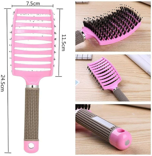 Women Men Detangling Nylon Boar Bristle Brush Hairbrush Head Scalp Massage Comb - Lets Party