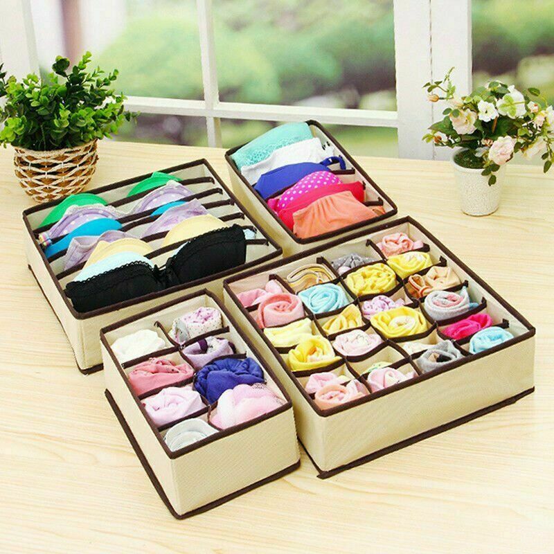 1 Sets Foldable Storage Drawer Organizer Bra Underwear Closet Divider Kit Beige - Lets Party