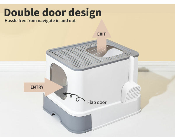 Cat Litter Box Fully Enclosed Toilet Trapping Sifting Odor Control Basin - Lets Party