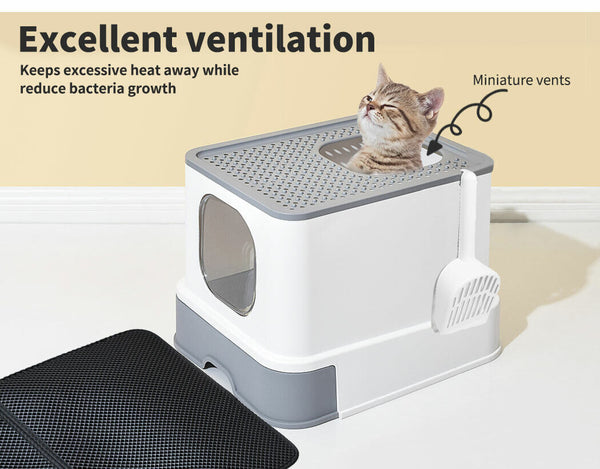Cat Litter Box Fully Enclosed Toilet Trapping Sifting Odor Control Basin - Lets Party