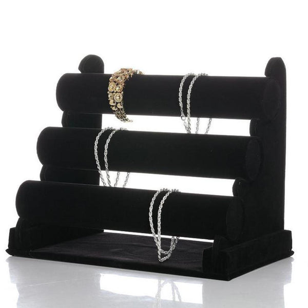3-Tier Velvet Jewelry Bracelet Watch Display Holder Stand Showcase Rack - Lets Party
