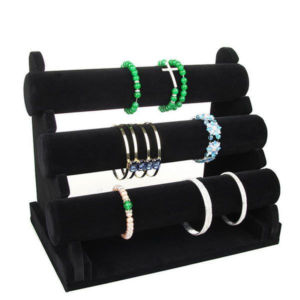 3-Tier Velvet Jewelry Bracelet Watch Display Holder Stand Showcase Rack - Lets Party
