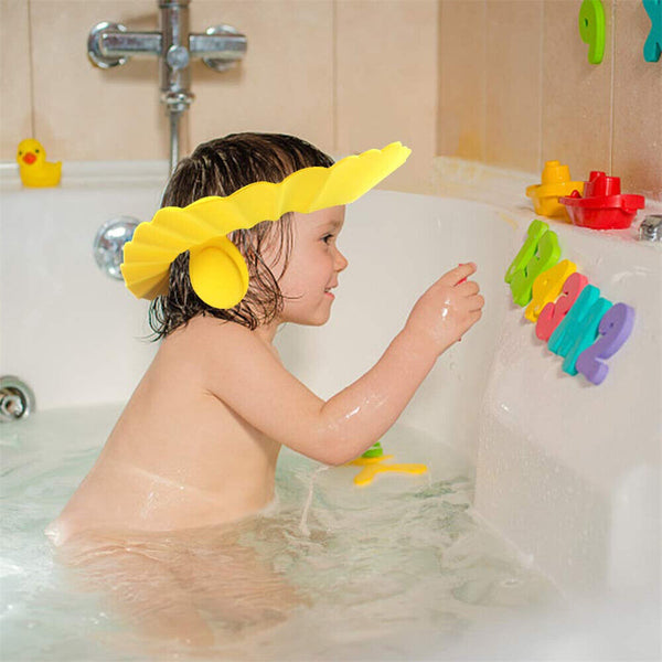 Adjustable Baby Shower Cap Kids Bath Shampoo Shield Wash Hair Hat Ear Covers Au - Lets Party
