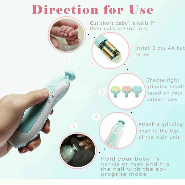 New Electric Baby Nail Trimmer Infant Newborn Safe Grinder Clipper Tools Set - Lets Party