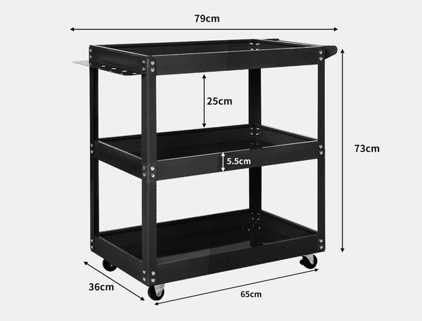 3-Tier Tool Cart Trolley Toolbox Workshop Garage Storage Organizer Black - Lets Party