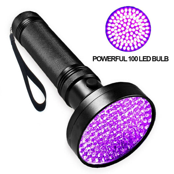 100 LED UV Flashlight Torch Light Lamp Ultraviolet Blacklight Aluminum 395 nM - Lets Party