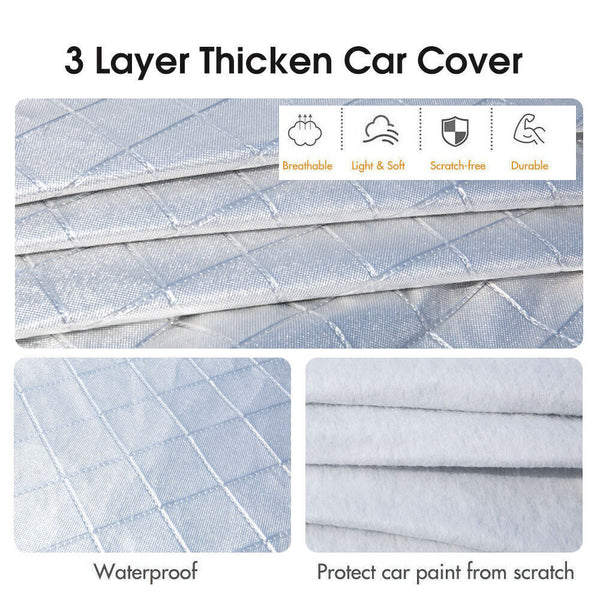 3XXL 3Layer Aluminiu Waterproof Outdoor Car Cover Double Thick Rain UV Resistant - Lets Party
