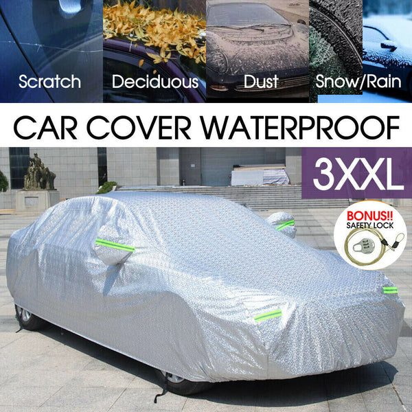 3XXL 3Layer Aluminiu Waterproof Outdoor Car Cover Double Thick Rain UV Resistant - Lets Party