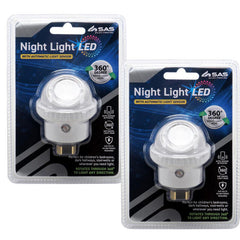 2x LED Night Light Plug In Auto Sensor 360 Degree Swivel Head Value Set