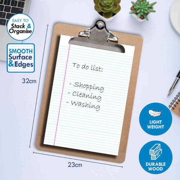 4PK Set Wooden A4 Clipboards Multipurpose Memo Board Craft Easy Hang 32 x 23cm - Lets Party