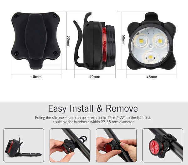 Waterproof Bicycle Bike Front Rear Tail Light Lamp USB Rechargeable Headlight AU - Lets Party