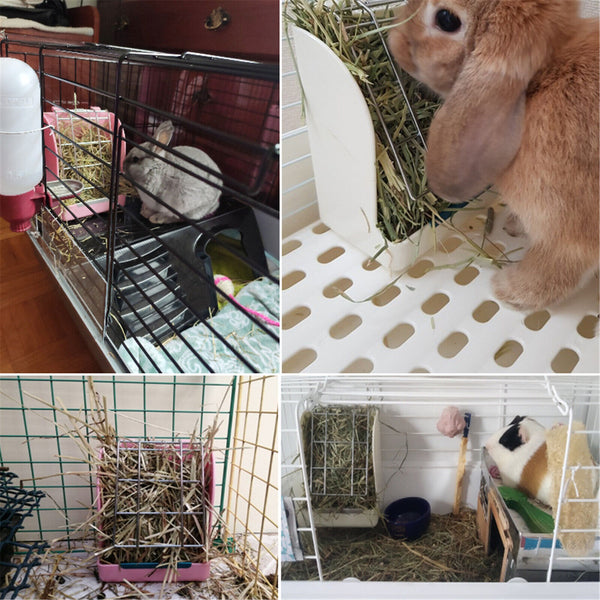 Pet Rabbit Hay Feeder Small Animal Hamster Pig Less Wast Hay Rack Corner Plastic - Lets Party
