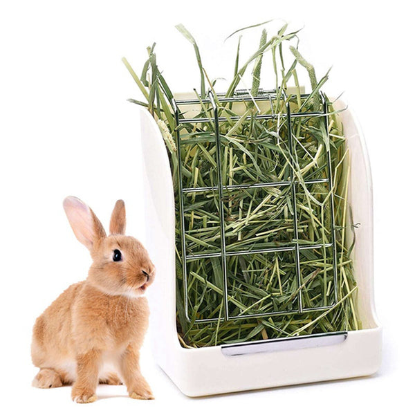Pet Rabbit Hay Feeder Small Animal Hamster Pig Less Wast Hay Rack Corner Plastic - Lets Party