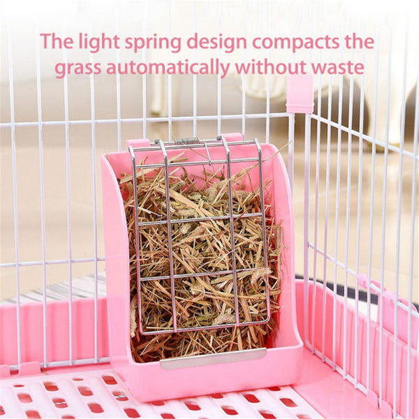 Pet Rabbit Hay Feeder Small Animal Hamster Pig Less Wast Hay Rack Corner Plastic - Lets Party
