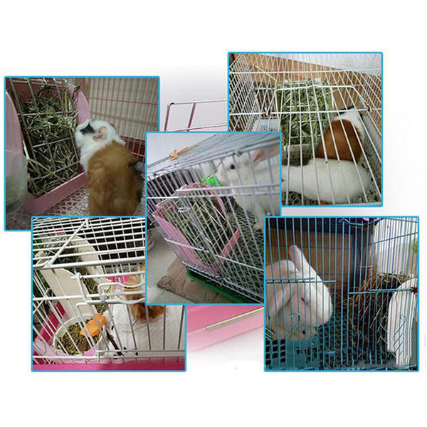 Pet Rabbit Hay Feeder Small Animal Hamster Pig Less Wast Hay Rack Corner Plastic - Lets Party