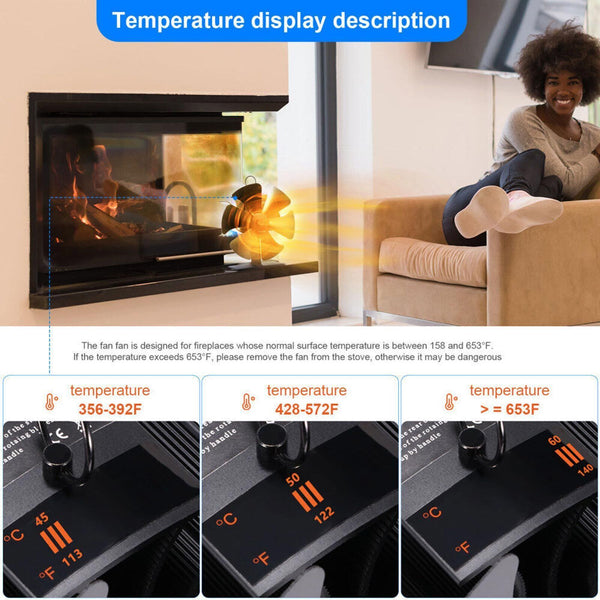 6 Blades Fireplace Stove Fan Heat Cocoon Self-Powered Wood Top Burner Eco Heater - Lets Party