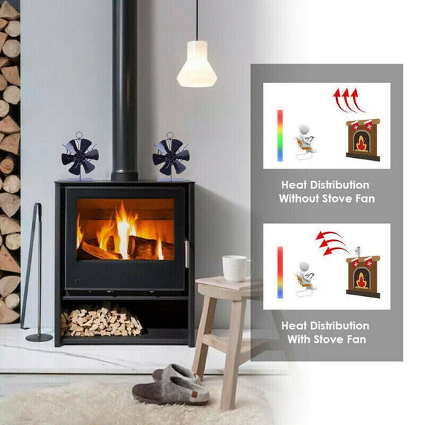 6 Blades Fireplace Stove Fan Heat Cocoon Self-Powered Wood Top Burner Eco Heater - Lets Party