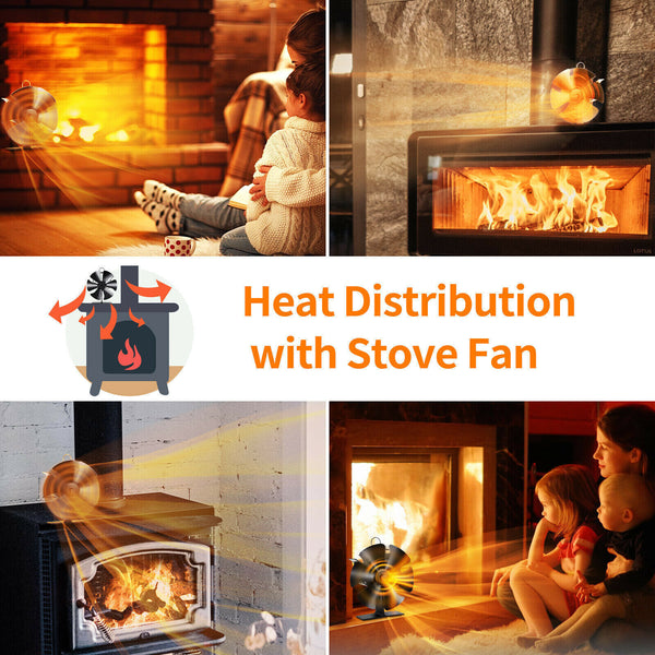 6 Blades Fireplace Stove Fan Heat Cocoon Self-Powered Wood Top Burner Eco Heater - Lets Party