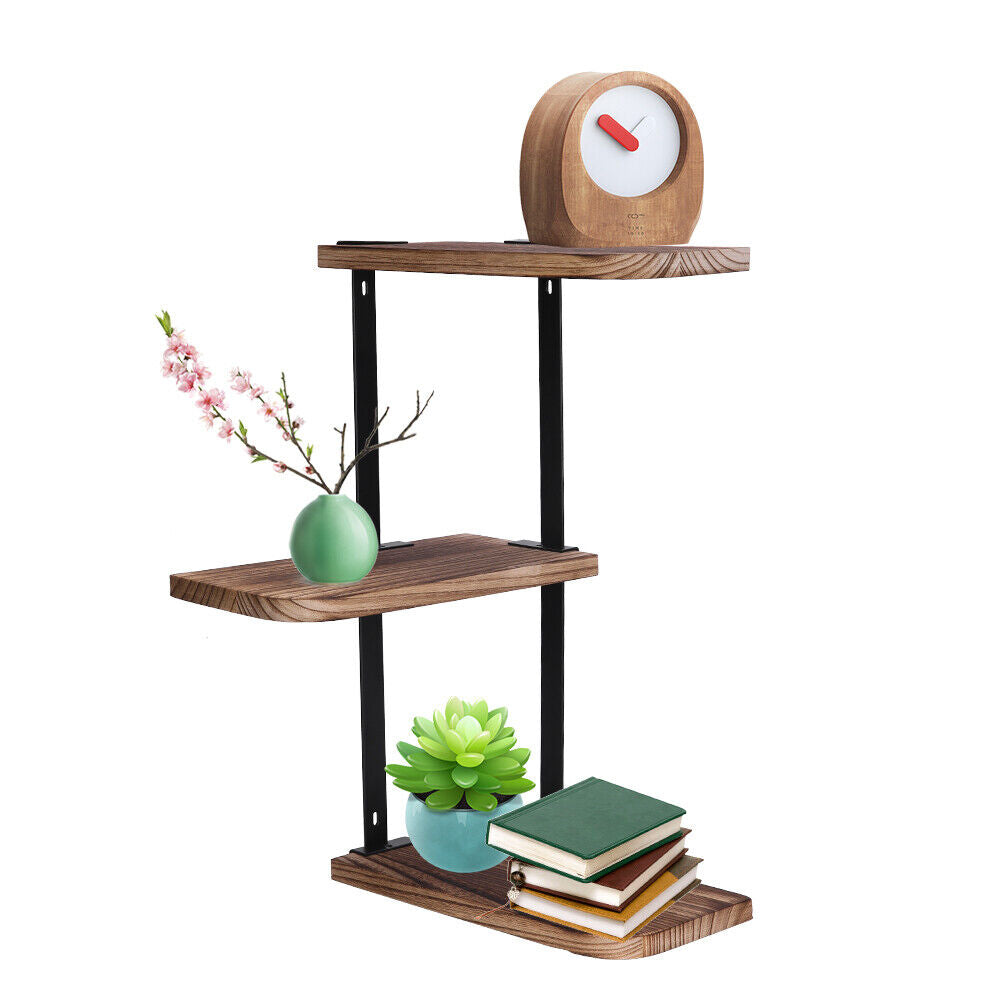 3 Tier Corner Shelf Wooden Storage Display Holder Floating Shelves Plants Rack - Lets Party