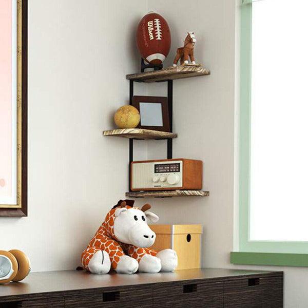 3 Tier Corner Shelf Wooden Storage Display Holder Floating Shelves Plants Rack - Lets Party