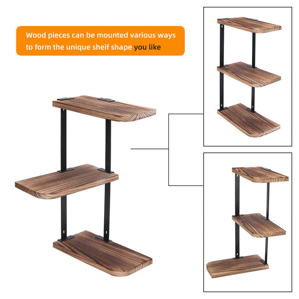 3 Tier Corner Shelf Wooden Storage Display Holder Floating Shelves Plants Rack - Lets Party