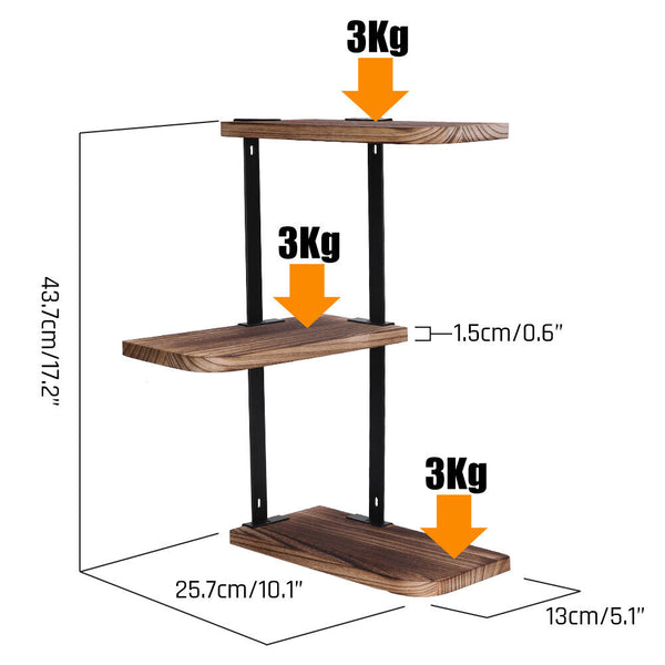 3 Tier Corner Shelf Wooden Storage Display Holder Floating Shelves Plants Rack - Lets Party