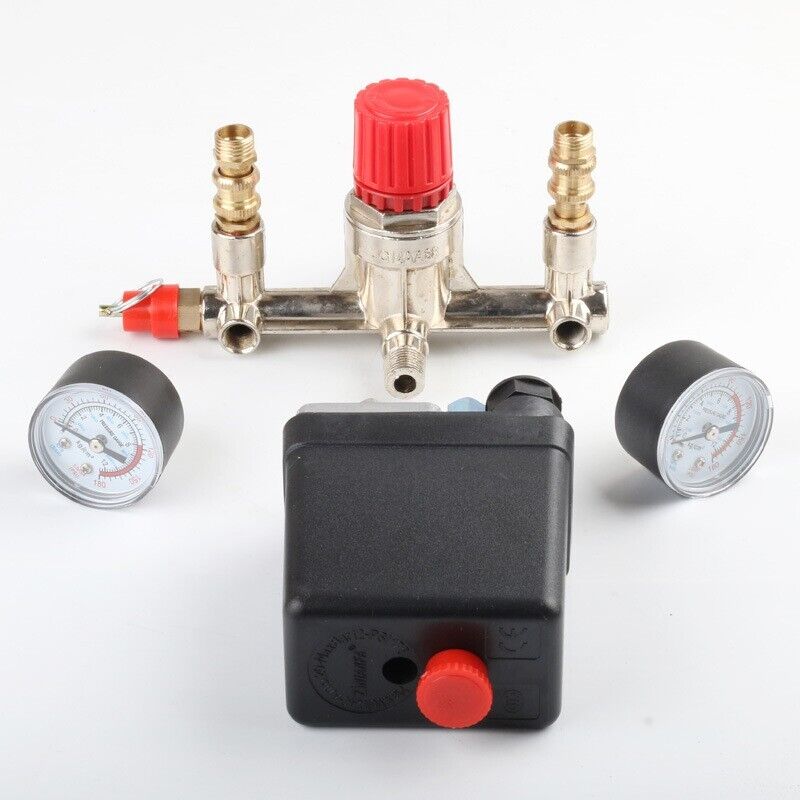 90-120PSI Air Compressor Pressure Switch Control Valve Manifold Regulator Gauges - Lets Party
