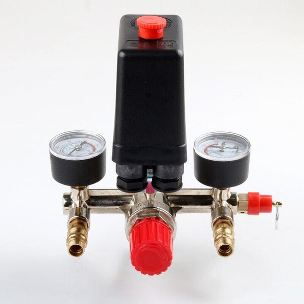 90-120PSI Air Compressor Pressure Switch Control Valve Manifold Regulator Gauges - Lets Party