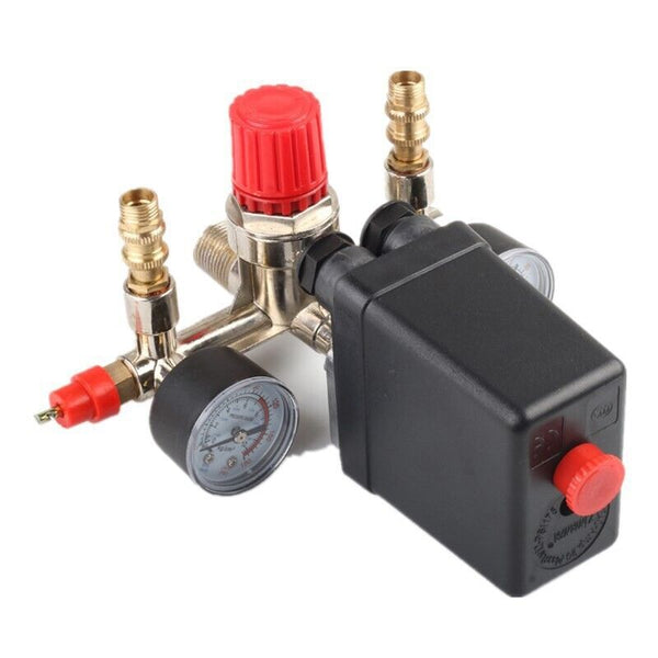 90-120PSI Air Compressor Pressure Switch Control Valve Manifold Regulator Gauges - Lets Party