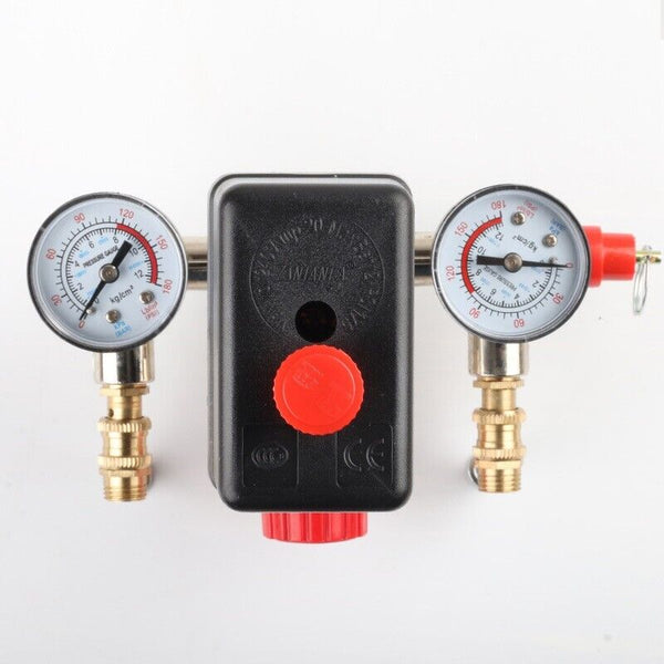 90-120PSI Air Compressor Pressure Switch Control Valve Manifold Regulator Gauges - Lets Party