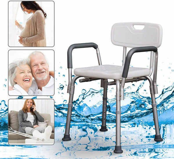 Aluminum Adjustable Medical Shower Aid Chair Bathtub Bath Seat Stool Arms Back - Lets Party