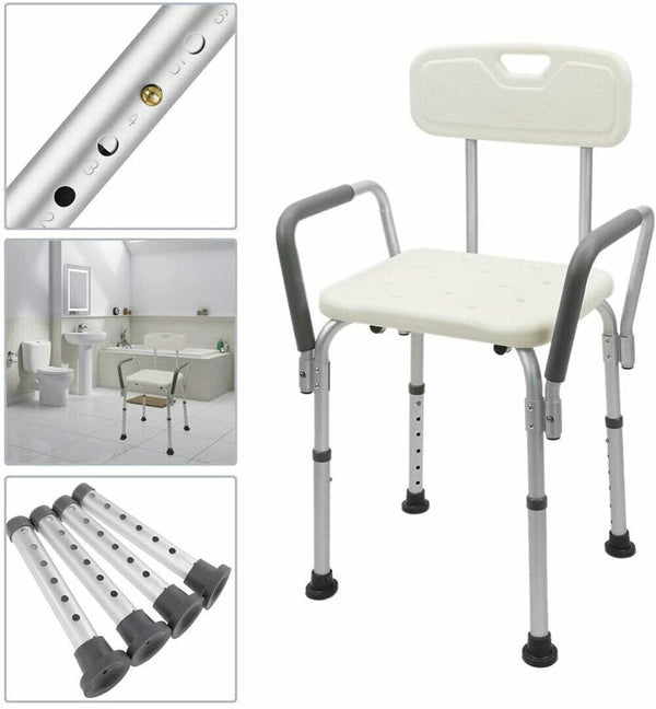 Aluminum Adjustable Medical Shower Aid Chair Bathtub Bath Seat Stool Arms Back - Lets Party