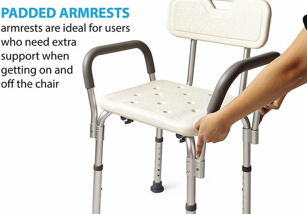 Aluminum Adjustable Medical Shower Aid Chair Bathtub Bath Seat Stool Arms Back - Lets Party