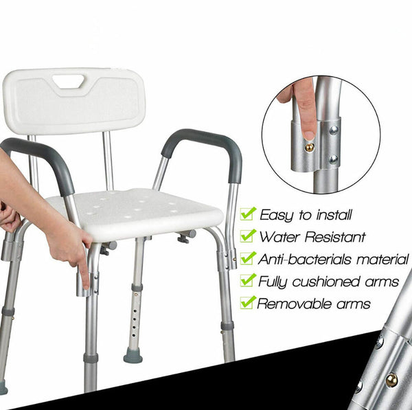 Aluminum Adjustable Medical Shower Aid Chair Bathtub Bath Seat Stool Arms Back - Lets Party