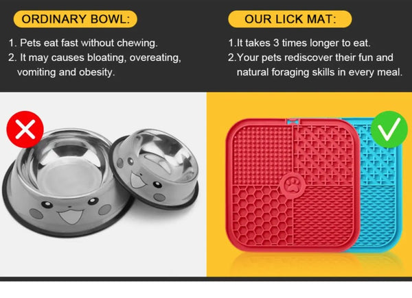 4in1 Lickmat Dog Puppy Slow Feeder Lick Mat Treat Boredom Pet Bath Grooming Help - Lets Party