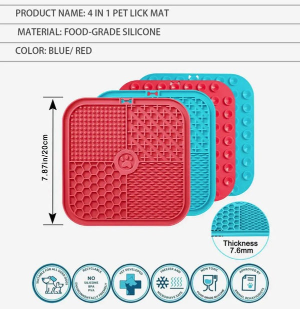4in1 Lickmat Dog Puppy Slow Feeder Lick Mat Treat Boredom Pet Bath Grooming Help - Lets Party