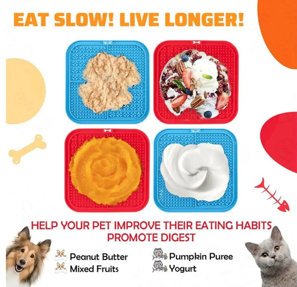4in1 Lickmat Dog Puppy Slow Feeder Lick Mat Treat Boredom Pet Bath Grooming Help - Lets Party