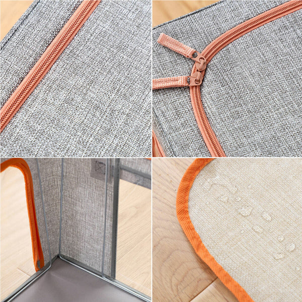 66L Large Storage Box Organizer Steel Frame for Clothes Bed Sheets Blanket - Lets Party