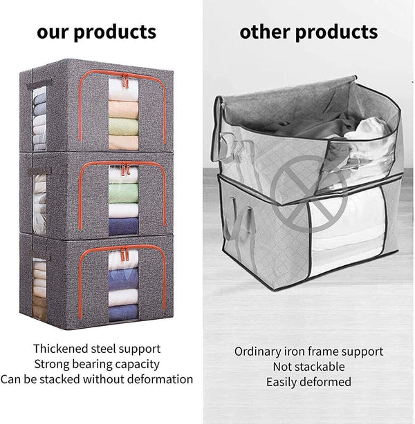 66L Large Storage Box Organizer Steel Frame for Clothes Bed Sheets Blanket - Lets Party