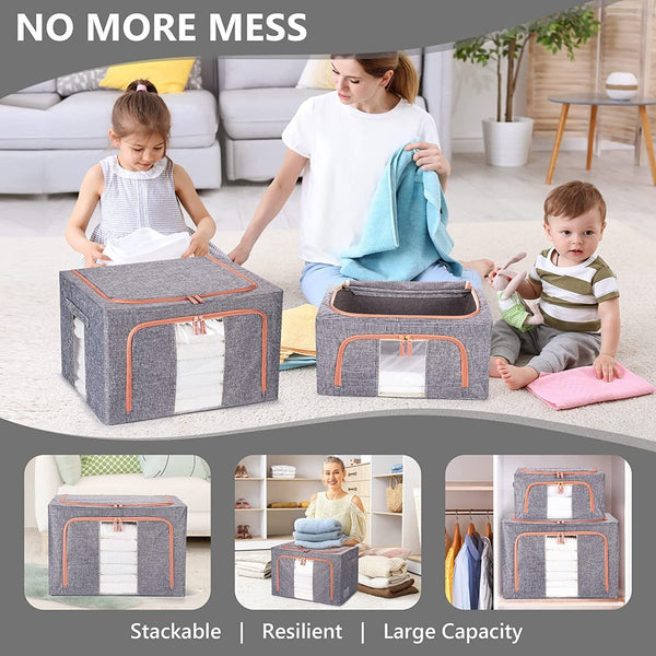 66L Large Storage Box Organizer Steel Frame for Clothes Bed Sheets Blanket - Lets Party