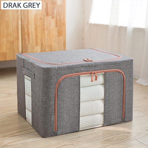 66L Large Storage Box Organizer Steel Frame for Clothes Bed Sheets Blanket - Lets Party