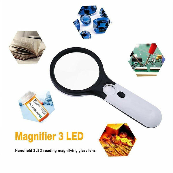 45X Handheld Magnifier Reading Magnifying Glass Jewelry Loupe With 3LED Light - Lets Party