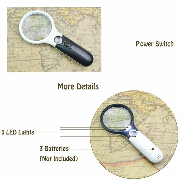 45X Handheld Magnifier Reading Magnifying Glass Jewelry Loupe With 3LED Light - Lets Party