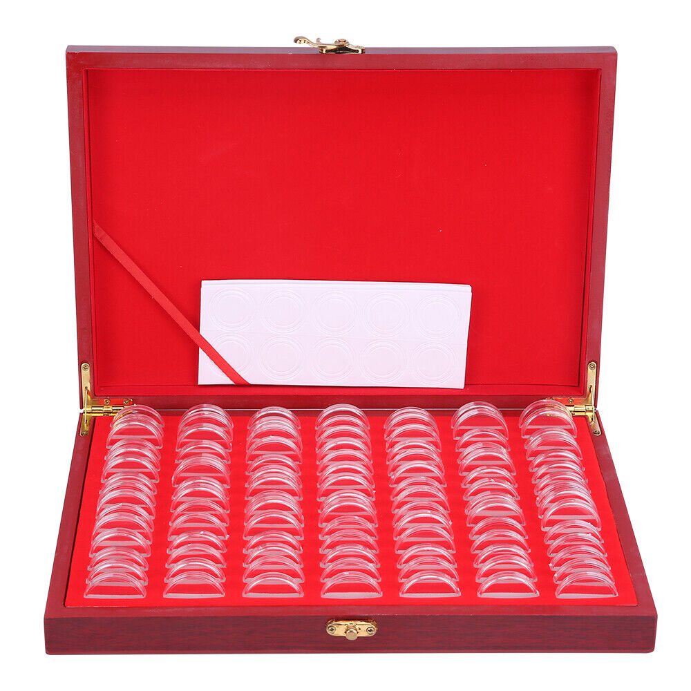 100X Coin Capsules Holder Red Wooden Storage Box Display Container Case AU - Lets Party