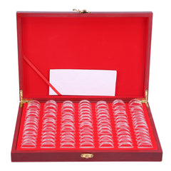 100x Coin Capsules Holder Red Wooden Storage Box Display Container Case AU